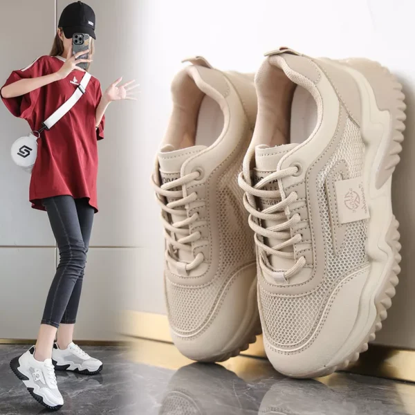 Women's Chunky Sneakers with Inner Height Increase and Thick Soles for Casual Wear