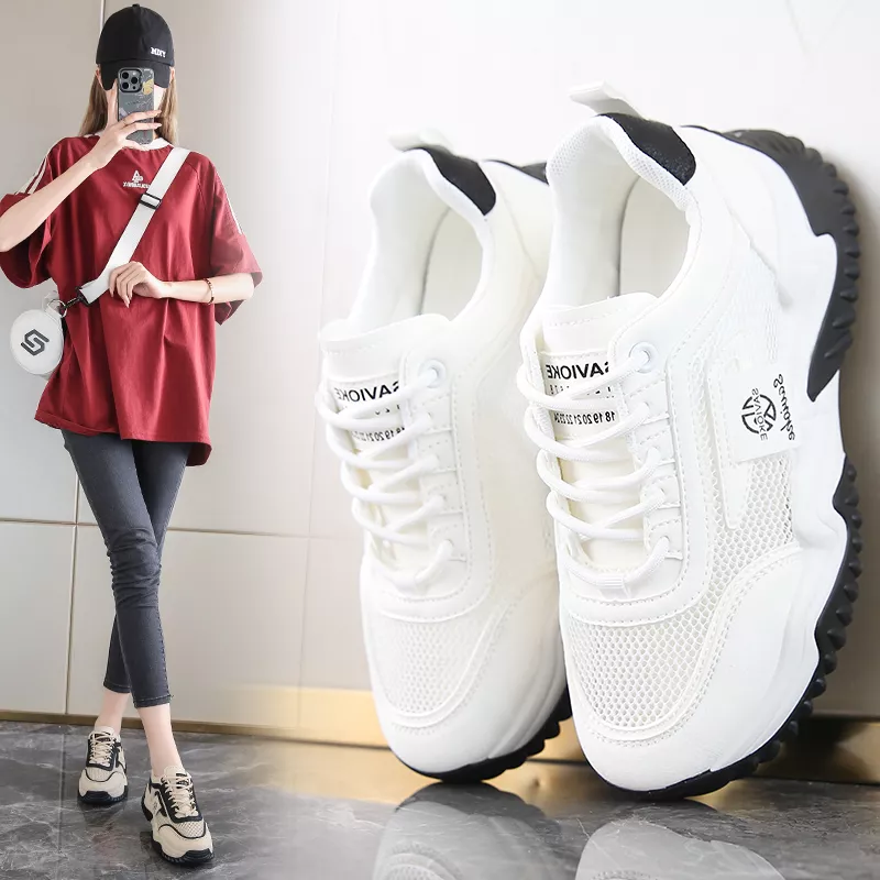 Women's Chunky Sneakers with Inner Height Increase and Thick Soles for Casual Wear