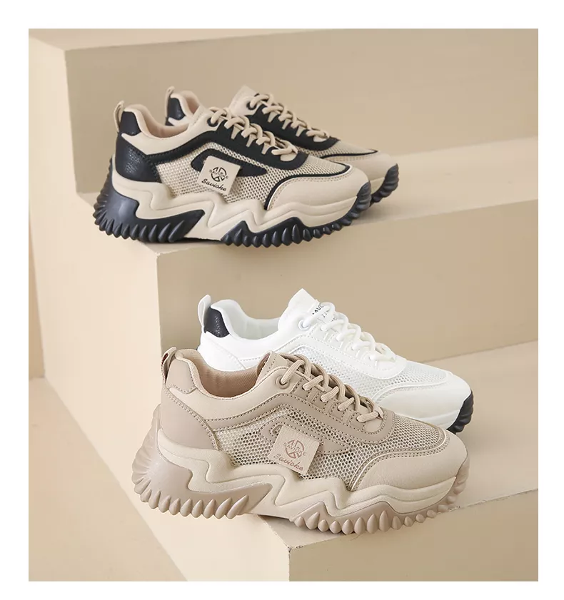 Women's Chunky Sneakers with Inner Height Increase and Thick Soles for Casual Wear