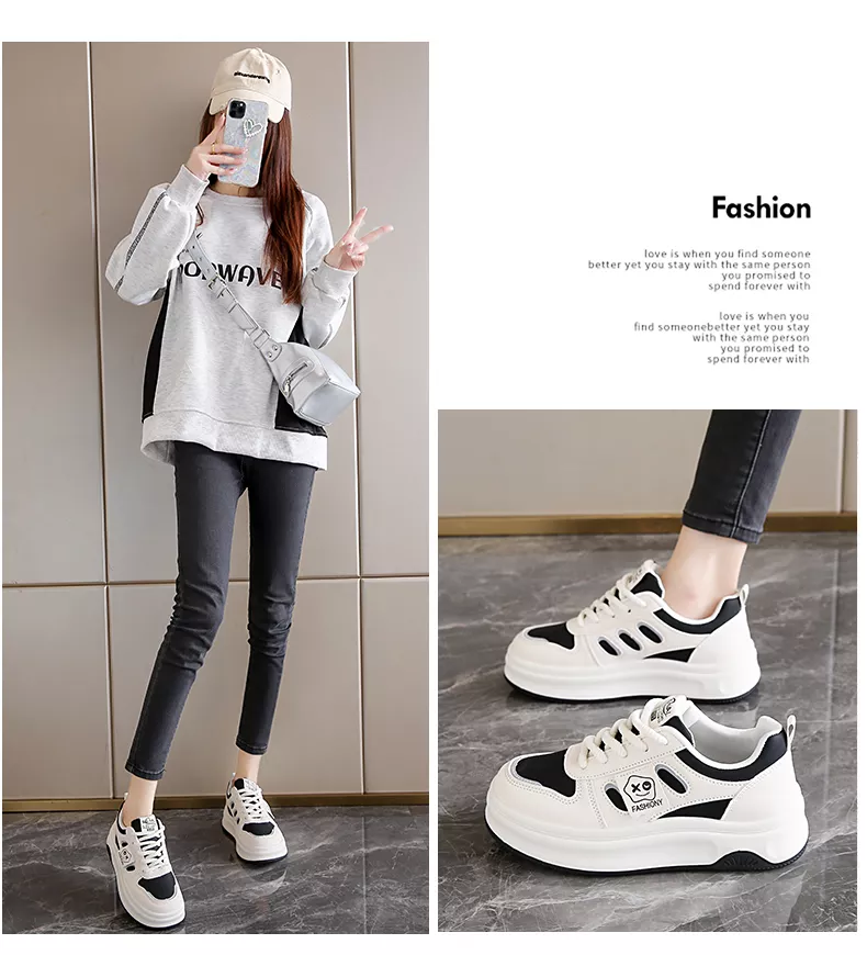 low-top white skate shoes, women's sporty casual 8519