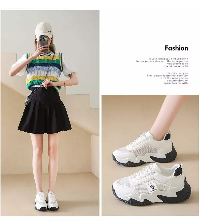 Women's Chunky Sneakers with Inner Height Increase and Thick Soles for Casual Wear
