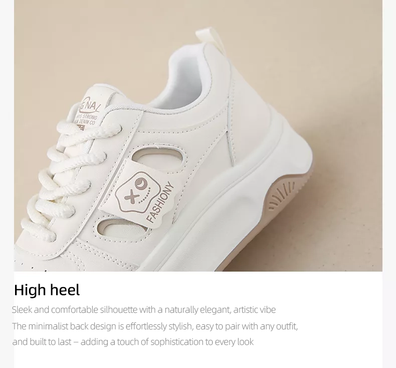 low-top white skate shoes, women's sporty casual 8519