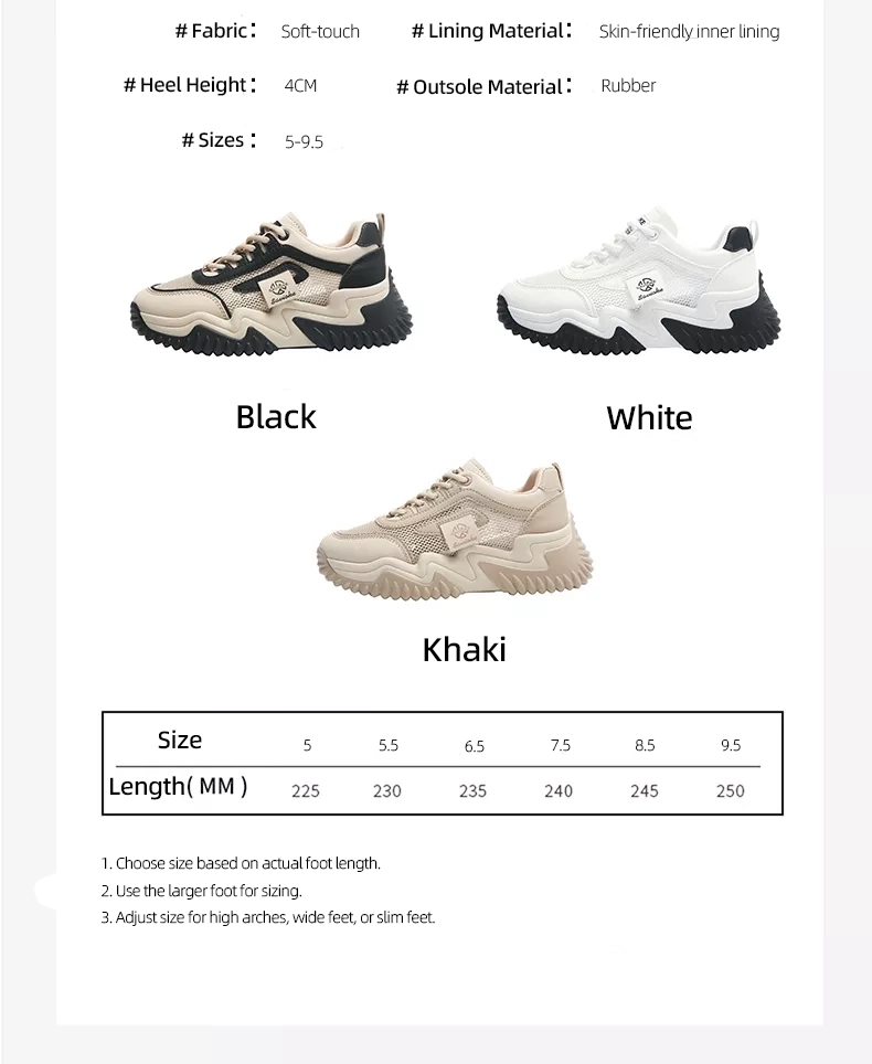 Women's Chunky Sneakers with Inner Height Increase and Thick Soles for Casual Wear