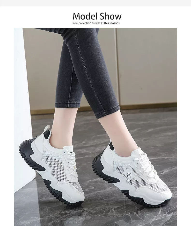Women's Chunky Sneakers with Inner Height Increase and Thick Soles for Casual Wear