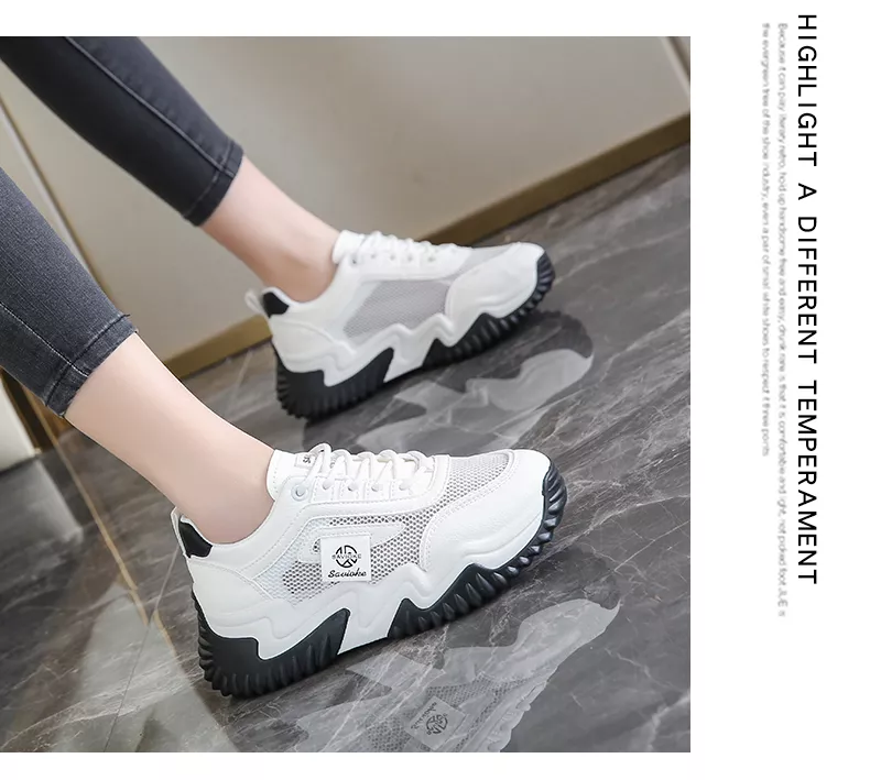 Women's Chunky Sneakers with Inner Height Increase and Thick Soles for Casual Wear
