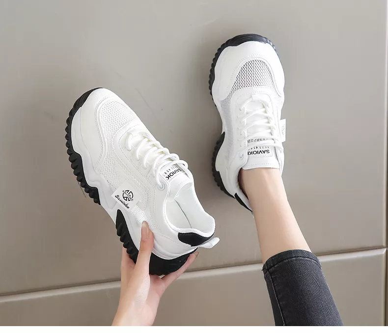 Women's Chunky Sneakers with Inner Height Increase and Thick Soles for Casual Wear
