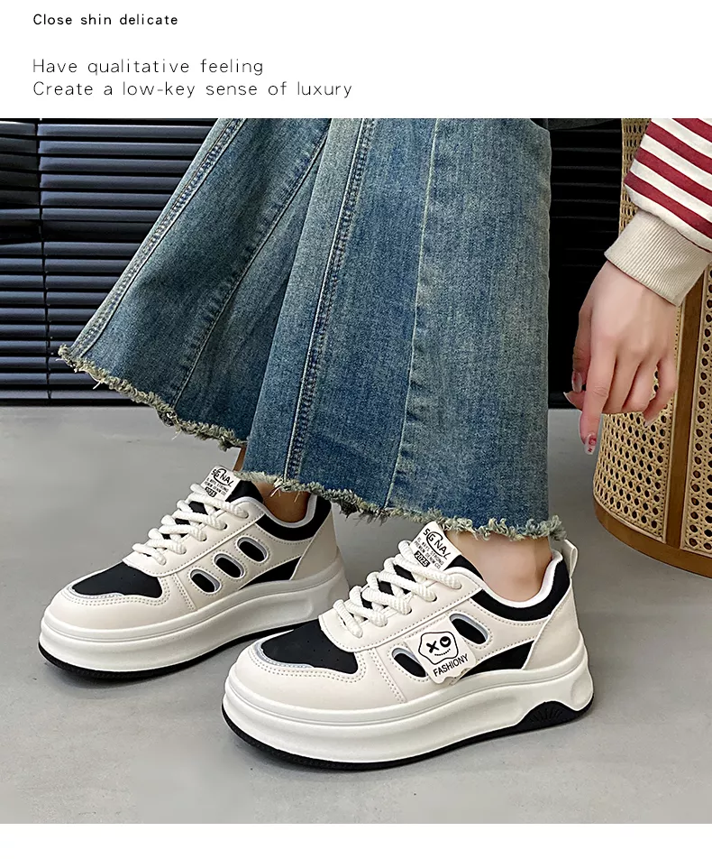 low-top white skate shoes, women's sporty casual 8519