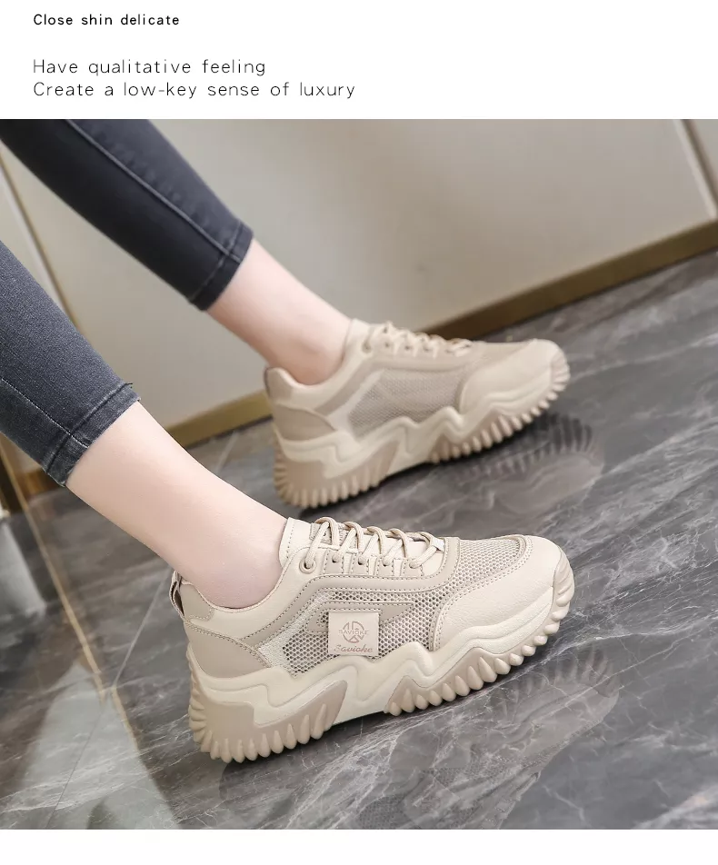 Women's Chunky Sneakers with Inner Height Increase and Thick Soles for Casual Wear