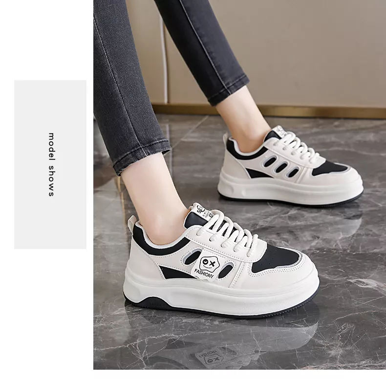 low-top white skate shoes, women's sporty casual 8519