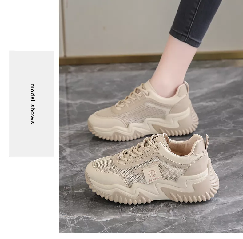 Women's Chunky Sneakers with Inner Height Increase and Thick Soles for Casual Wear