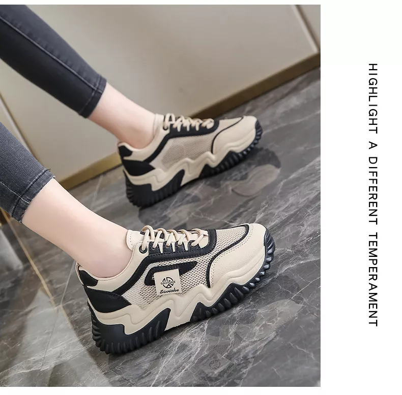 Women's Chunky Sneakers with Inner Height Increase and Thick Soles for Casual Wear
