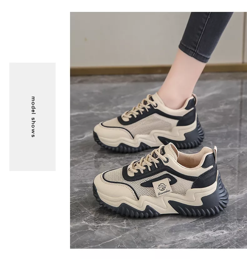 Women's Chunky Sneakers with Inner Height Increase and Thick Soles for Casual Wear