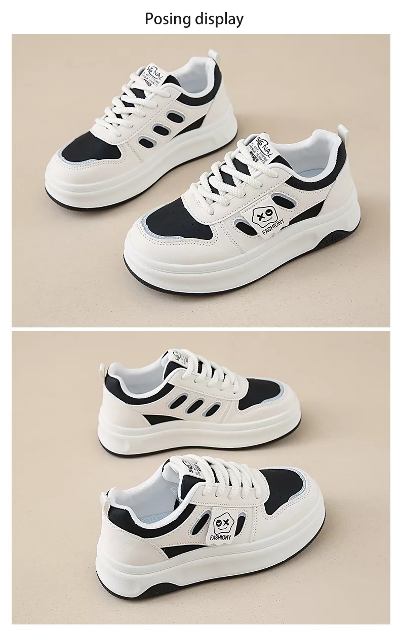 low-top white skate shoes, women's sporty casual 8519