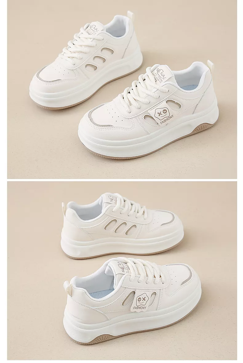 low-top white skate shoes, women's sporty casual 8519