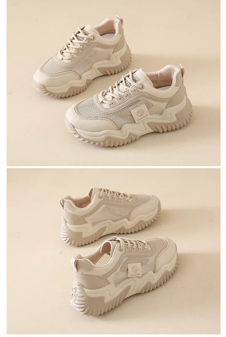 Women's Chunky Sneakers with Inner Height Increase and Thick Soles for Casual Wear