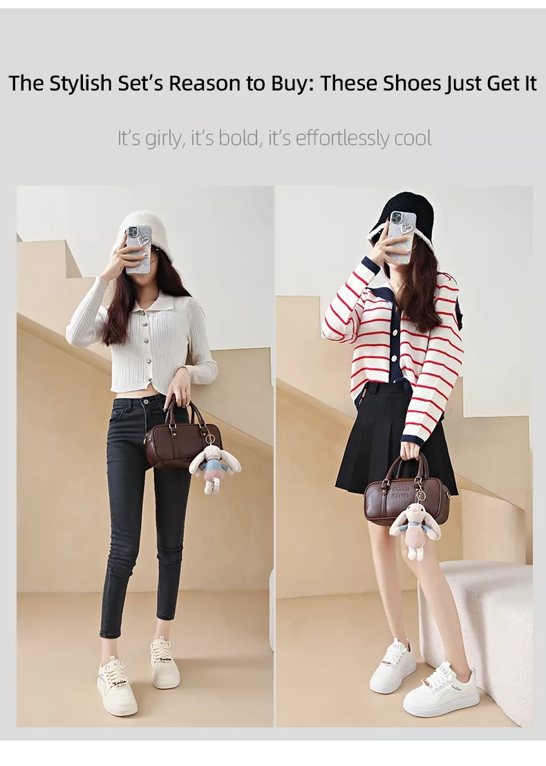 white sneakers, skate shoes, casual and versatile women's shoes EP912