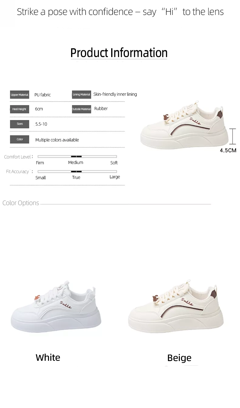 white sneakers, skate shoes, casual and versatile women's shoes EP912