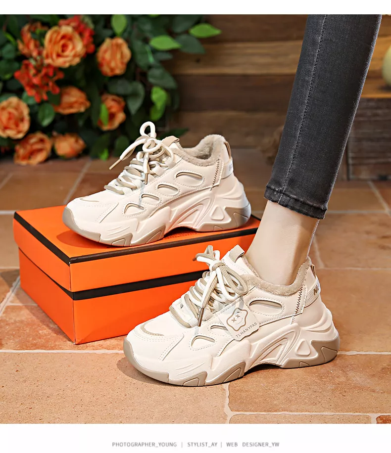Low-cut leather dad shoes / sports casual and versatile women’s shoes