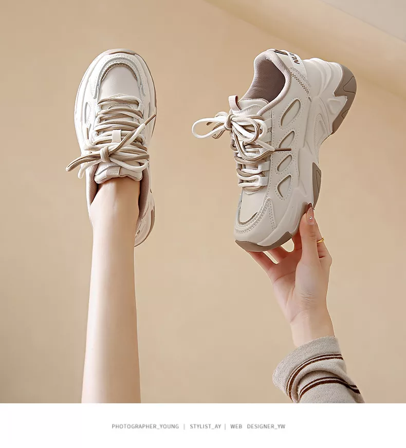 Low-cut leather dad shoes / sports casual and versatile women’s shoes