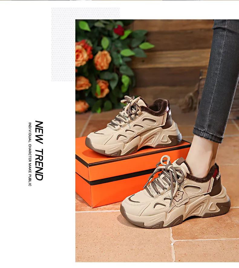Low-cut leather dad shoes / sports casual and versatile women’s shoes