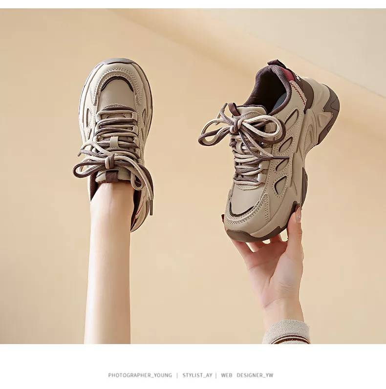 Low-cut leather dad shoes / sports casual and versatile women’s shoes