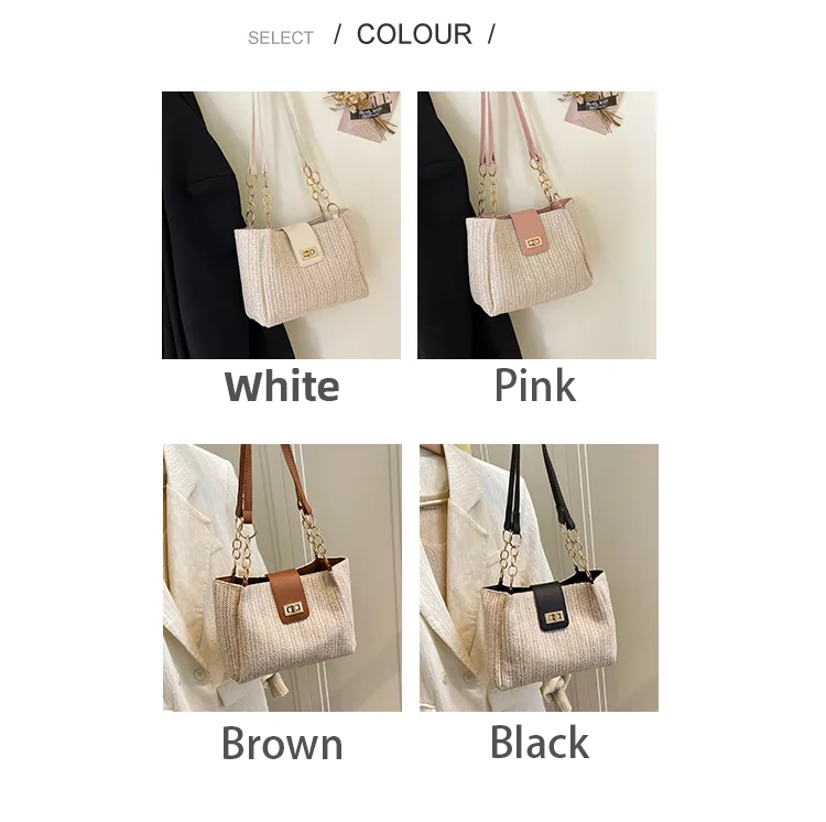 Popular Straw Woven Shoulder Bag with Buckle BAXI6075