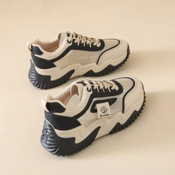 Women's Chunky Sneakers with Inner Height Increase and Thick Soles for Casual Wear