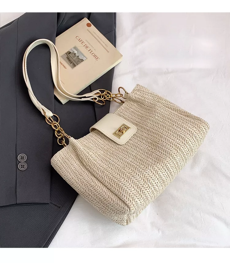 Popular Straw Woven Shoulder Bag with Buckle BAXI6075