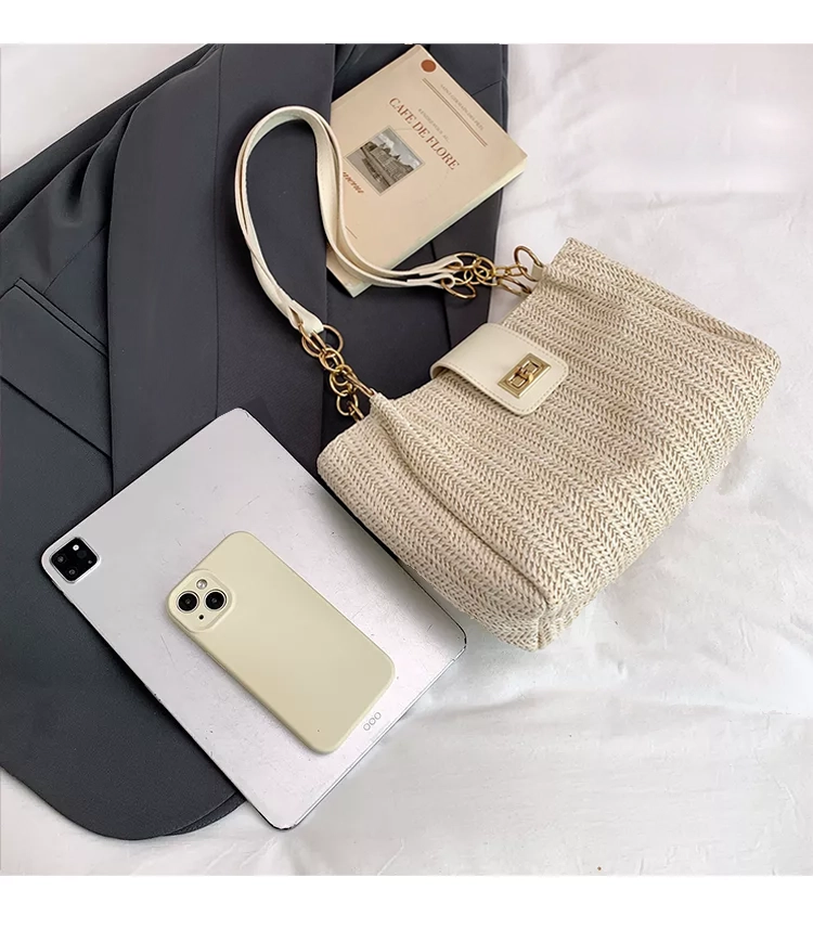 Popular Straw Woven Shoulder Bag with Buckle BAXI6075
