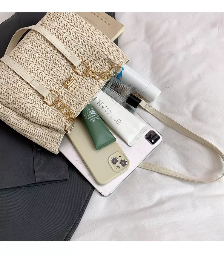 Popular Straw Woven Shoulder Bag with Buckle BAXI6075