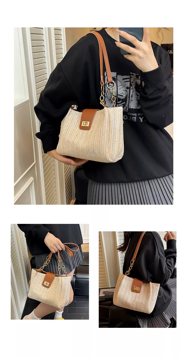 Popular Straw Woven Shoulder Bag with Buckle BAXI6075