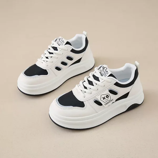 low-top white skate shoes, women's sporty casual 8519