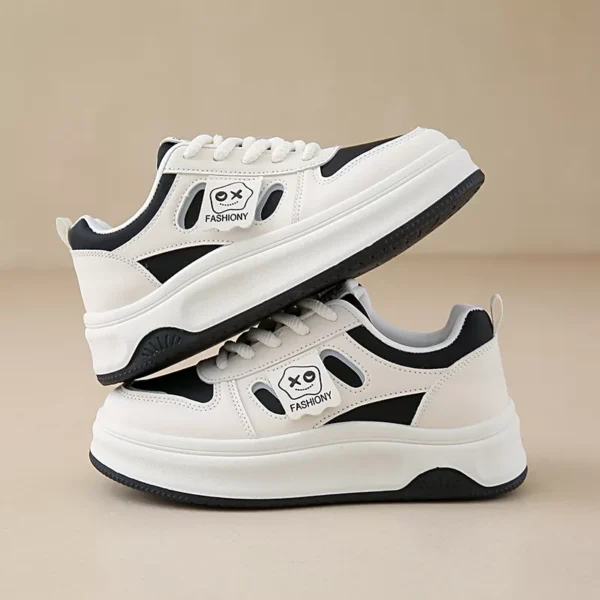 low-top white skate shoes, women's sporty casual 8519