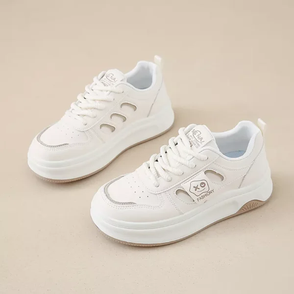 low-top white skate shoes, women's sporty casual 8519
