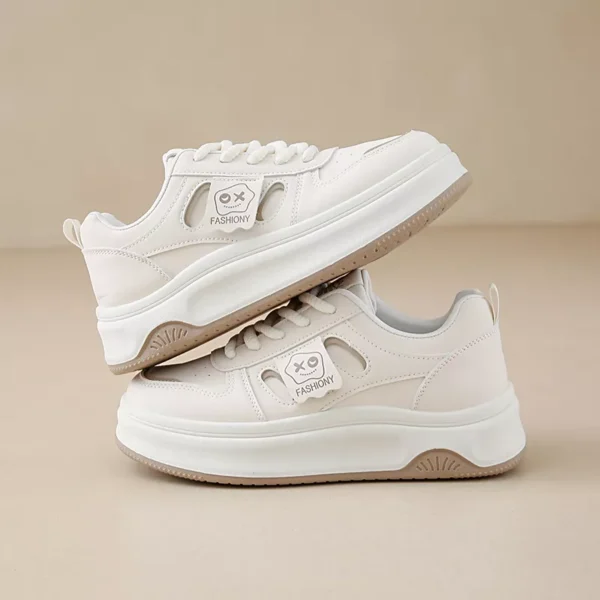 low-top white skate shoes, women's sporty casual 8519