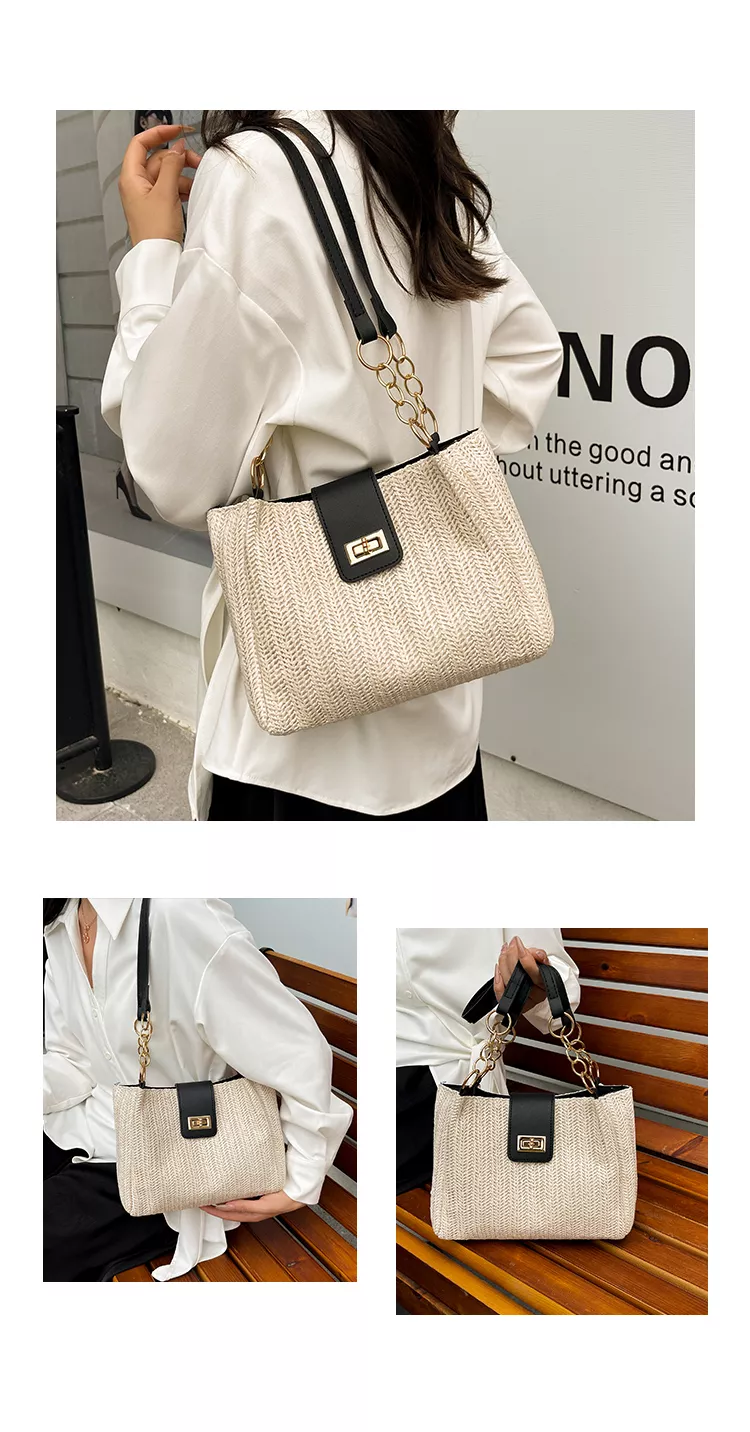 Popular Straw Woven Shoulder Bag with Buckle BAXI6075