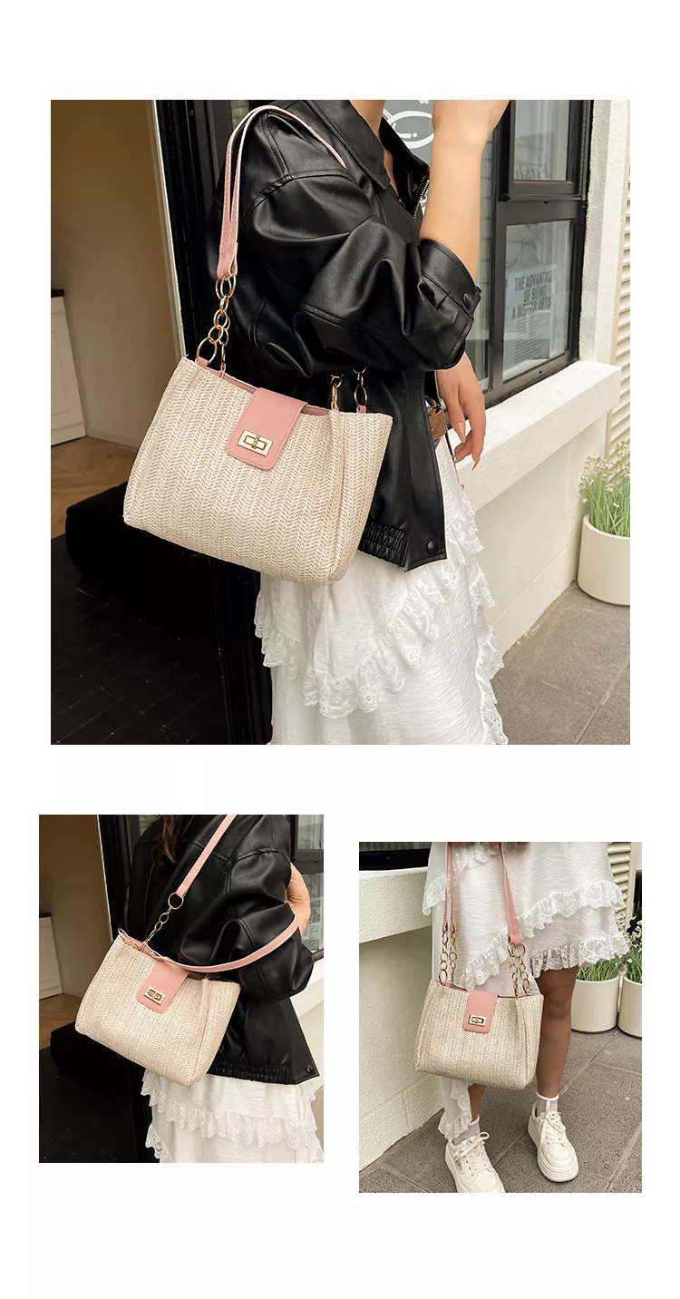 Popular Straw Woven Shoulder Bag with Buckle BAXI6075