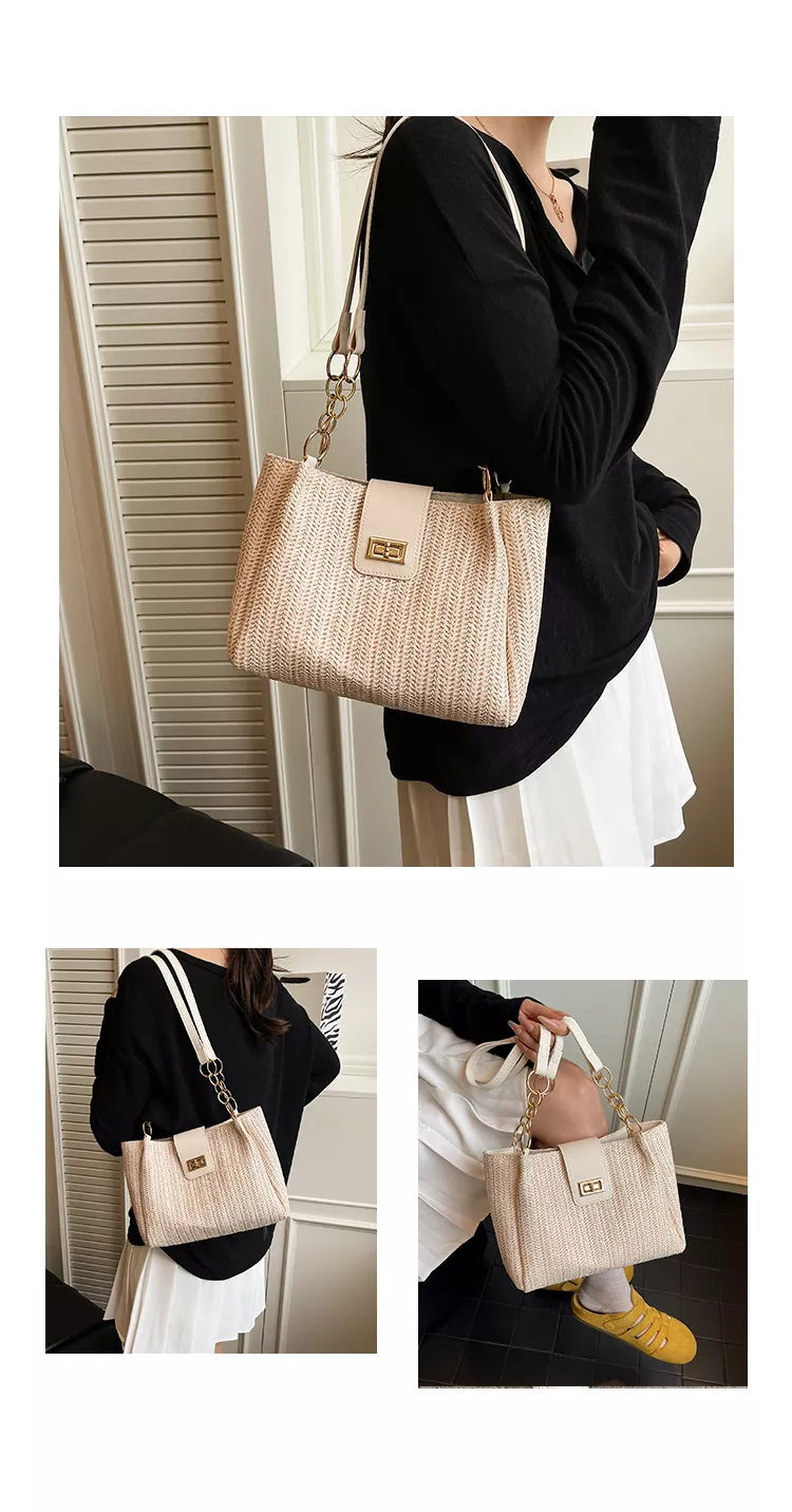 Popular Straw Woven Shoulder Bag with Buckle BAXI6075