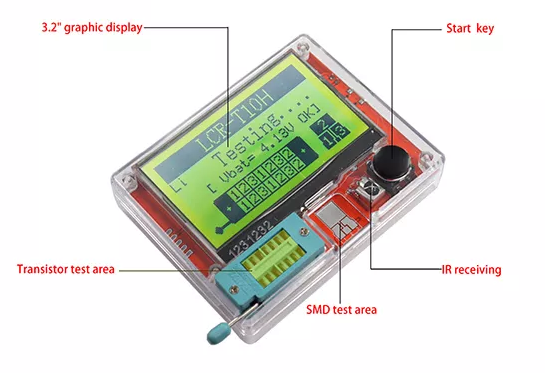 LCR-T10H Transistor Meter Multi-Function acitance Resistance Tester Large Screen Graphic Display Transistor Meter for Diode acitor Resistor Transistor