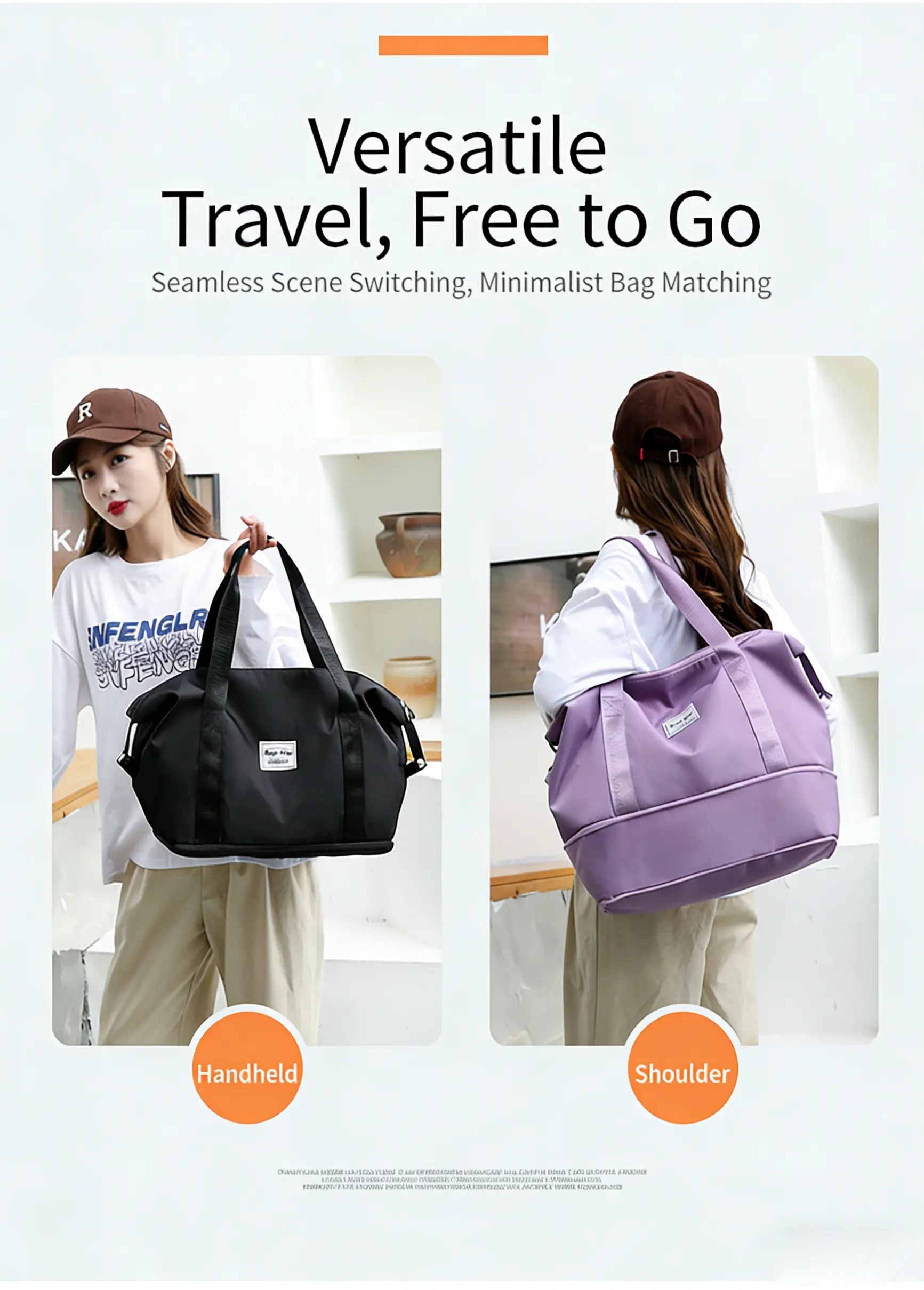 Large capacity portable short travel bag for women fashionable